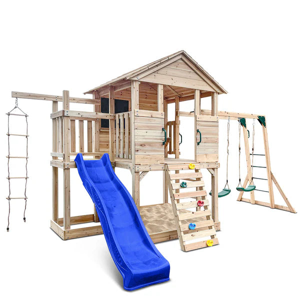 Lifespan Kids Play Houses Kingston Cubby House with Monkey Bars, Swings and Blue Slide - Lifespan Kids - OUT OF STOCK eta end Sept (preorder available now) 9347166078209 LKCH-KING-BLU Kingston Cubby House with Monkey Bars, Swings and Blue Slide  Happy Active Kids Australia