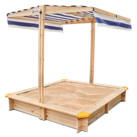 Lifespan Kids Sandpits Joey Wooden Sandpit with Blue Shade Canopy - Lifespan Kids 9347166072917 LKSP-JOEY Buy online: Joey Wooden Sandpit with Blue Sun Shade Canopy  Happy Active Kids Australia