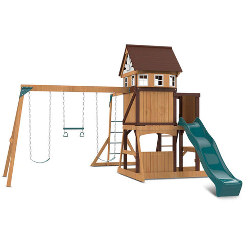 Lifespan Kids Swing Sets & Playsets Meer Brook Play Centre with Green Slide - Lifespan Kids 9347166078360 LKPC-MEERB-GRN Buy online: Meer Brook Play Centre with Green Slide - Lifespan Kids Happy Active Kids Australia